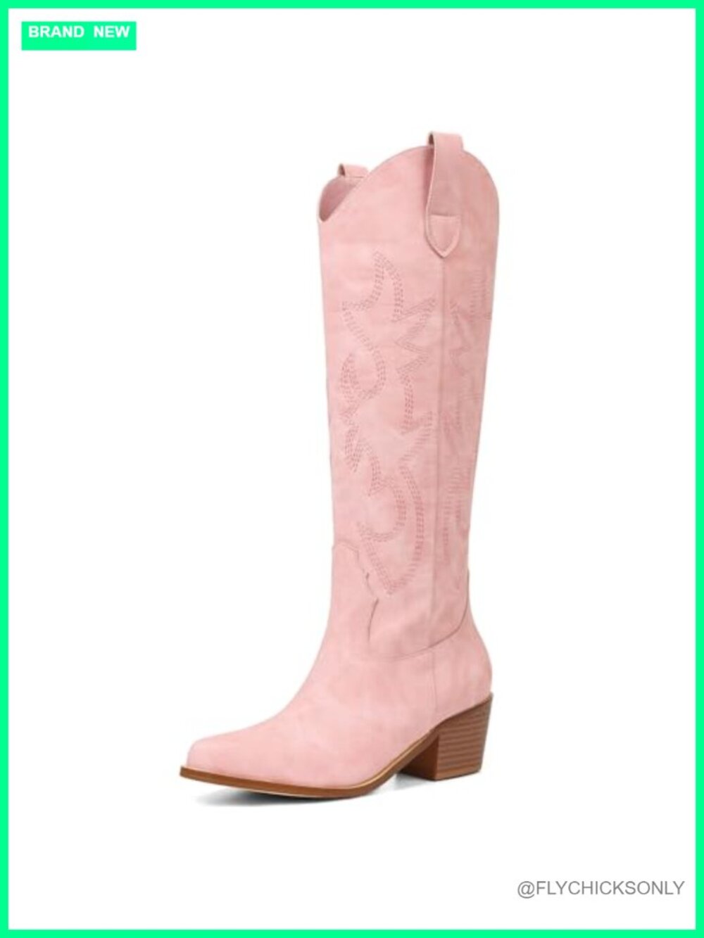 Women's Wide Calf Knee High Western Cowgirl Boots Slip On Chunky Heel